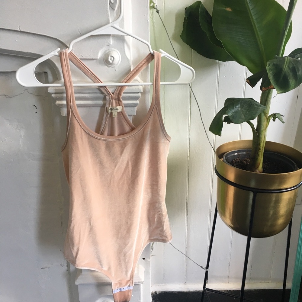 Madewell light pink velvet tank bodysuit